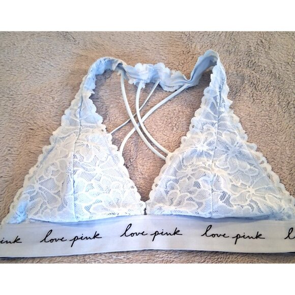 Victoria's Secret Other - Victoria's Secret PINK M Lightly Lined Strappy BABY Blue Lace Bralette